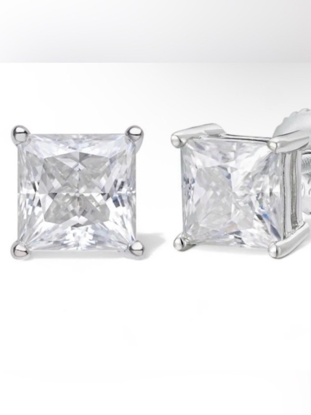 Princess Cut Moissanite Studs in Silver Tone